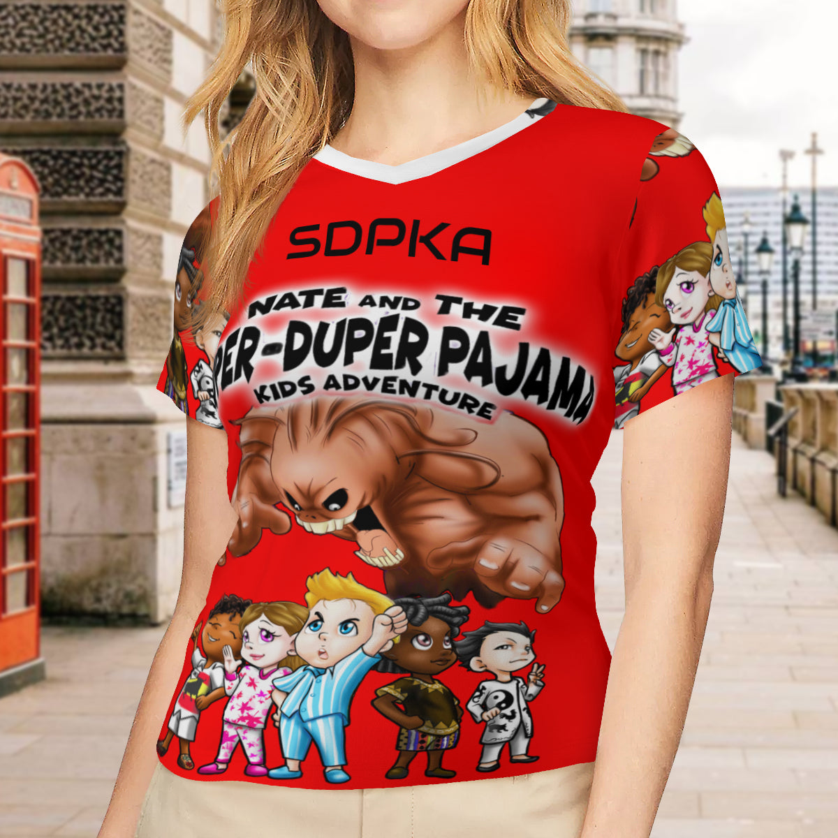SDPKA- WOMEN'S V NECK T RED